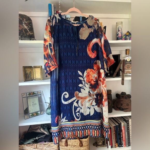 SOFT SURRONDINGS Beaded Tassel Tunic 3/4 Sleeve Dress SZ Large - Picture 1 of 6